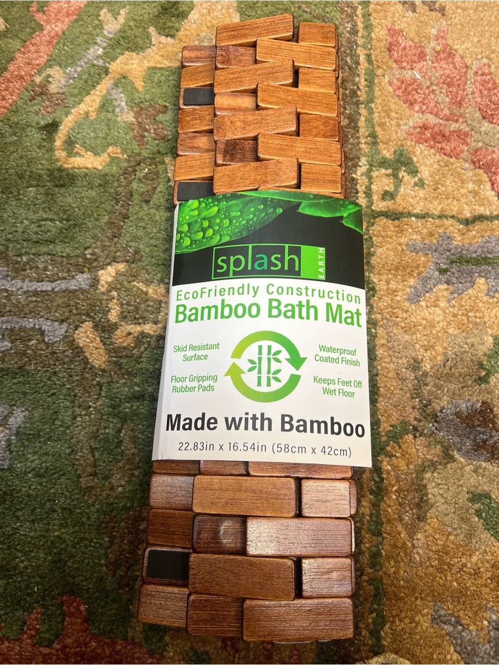 Splash Earth Bamboo Bath Mat in Brown Wood Tone - NEW with Tags